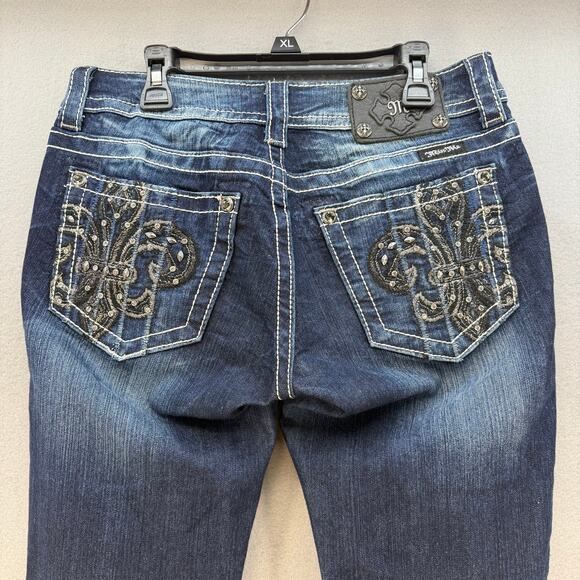 Miss Me Jeans Women's 28x31 (6) Dark Blue Skinny Fleur de Lis Blingy Western - Picture 3 of 14